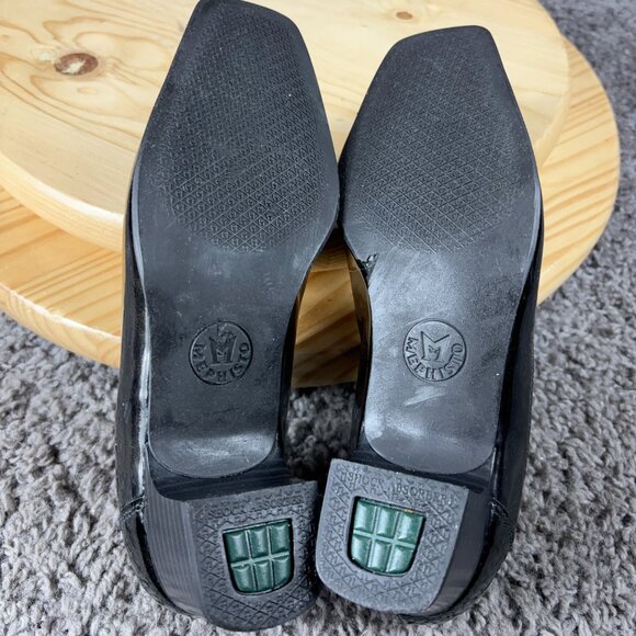 Mephisto Shoes Womens Sz 6.5 Black Patent Leather Slip On Heel Loafer Square Toe - Picture 10 of 11